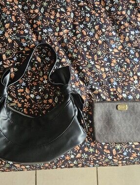 Hot Topic Black Shoulder Bag with Bow Strap and Brown Pouch